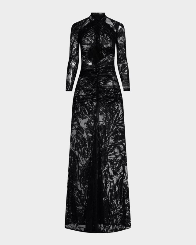 Burnout Jersey Crossover Halter Ruched Gown